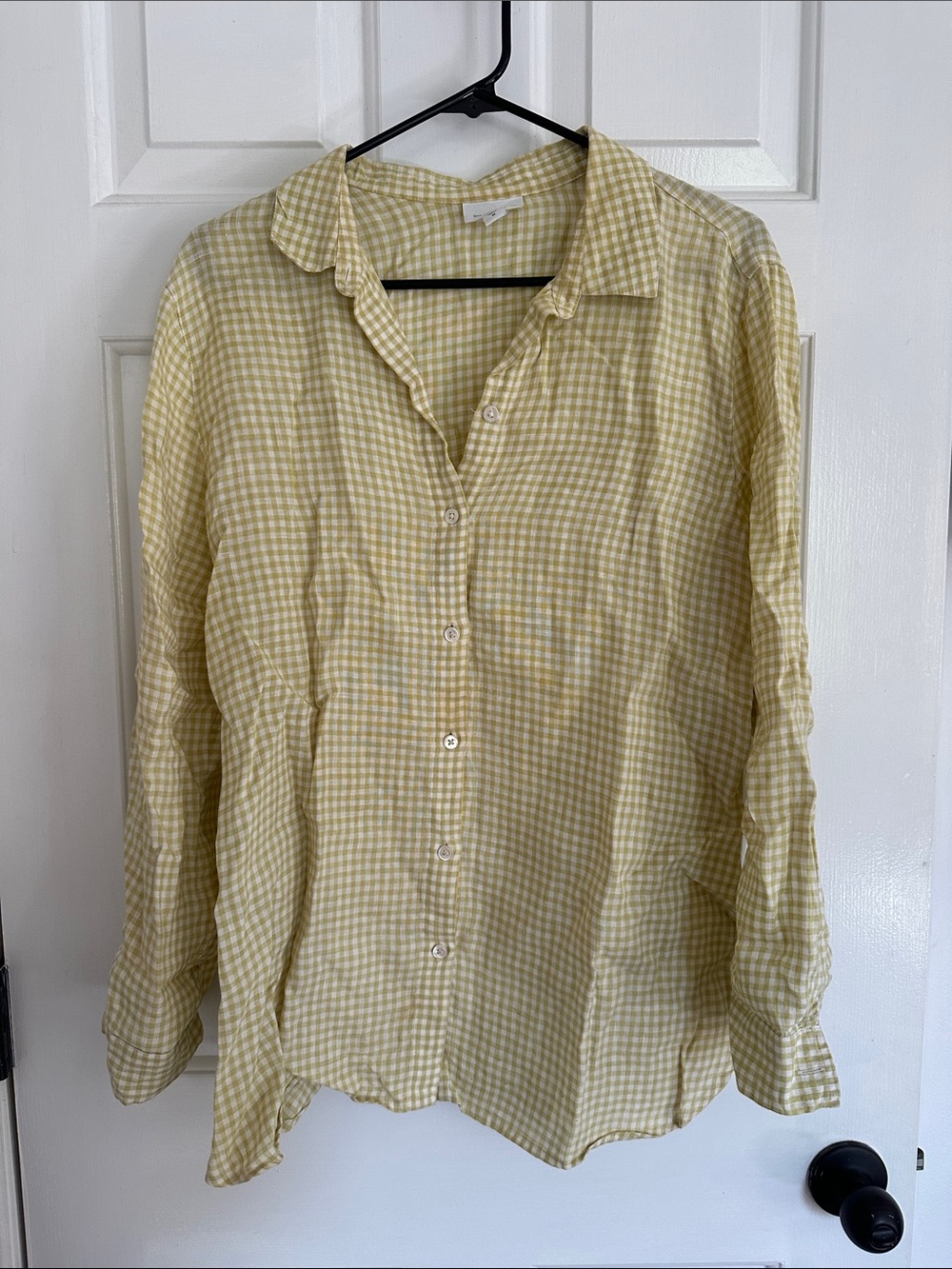 J. Jill Pale Yellow Linen Gingham Button-Down Shirt